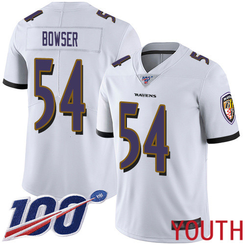 Baltimore Ravens Limited White Youth Tyus Bowser Road Jersey NFL Football #54 100th Season Vapor Untouchable->youth nfl jersey->Youth Jersey